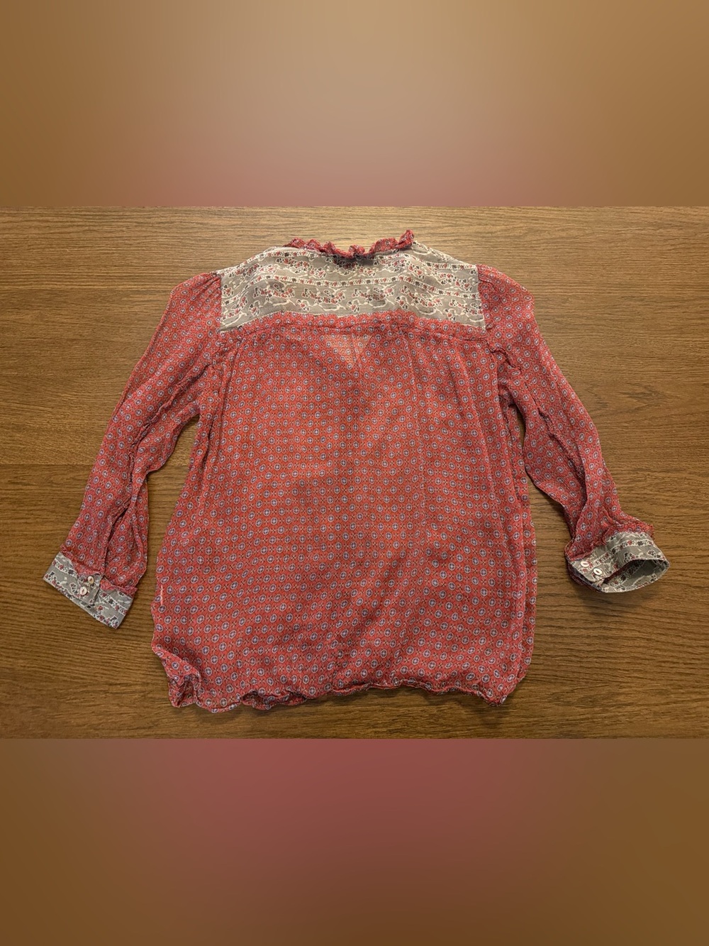 Zara Basic Red Printed Button-Front Blouse with Contrast Yoke - Picture 2 of 6